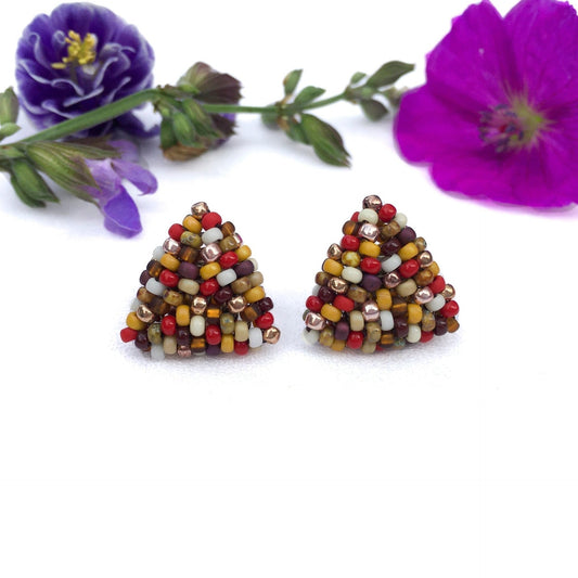 Gold & Red Mosaic | Stud Earrings - Leila Eden Designs